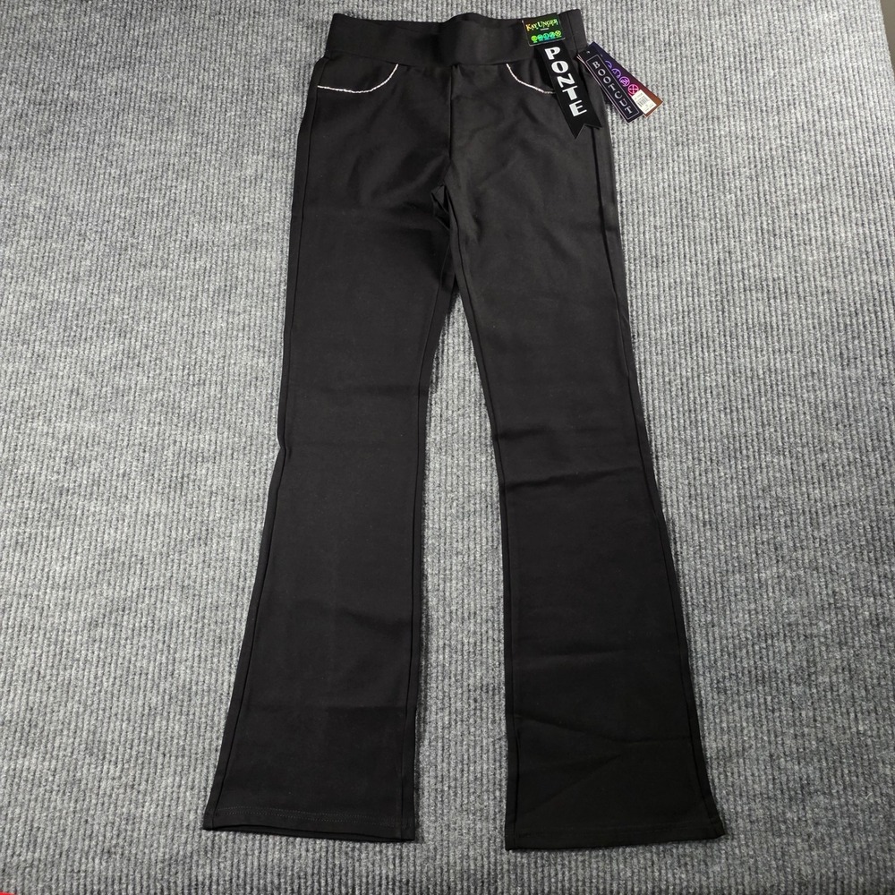 Kay Unger New York Womens‎ Black Ponte Bootcut Pants Rhinestone Trim Small NWT